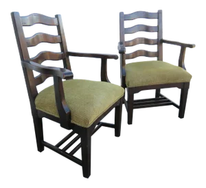 Late 20th Century Country French Ladderback Arm Chairs - a Pair