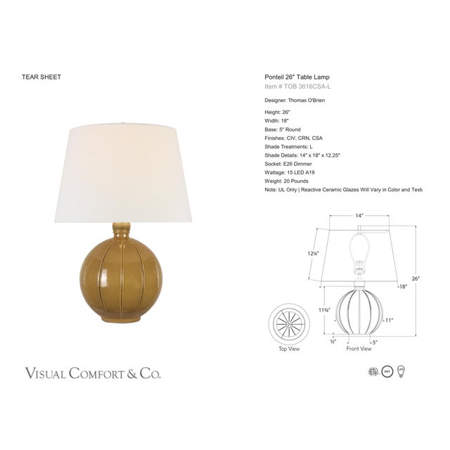 Thomas O'Brien by Visual Comfort Signature Ponteil 26" Table Lamp in Crackled Sienna with Linen Shade Designer: Thomas...