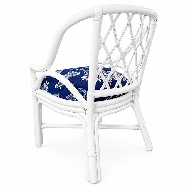 Vintage Lacquered Diamond Rattan Arm Chairs in Thibaut Goa Fabric For Sale In West Palm - Image 6 of 9