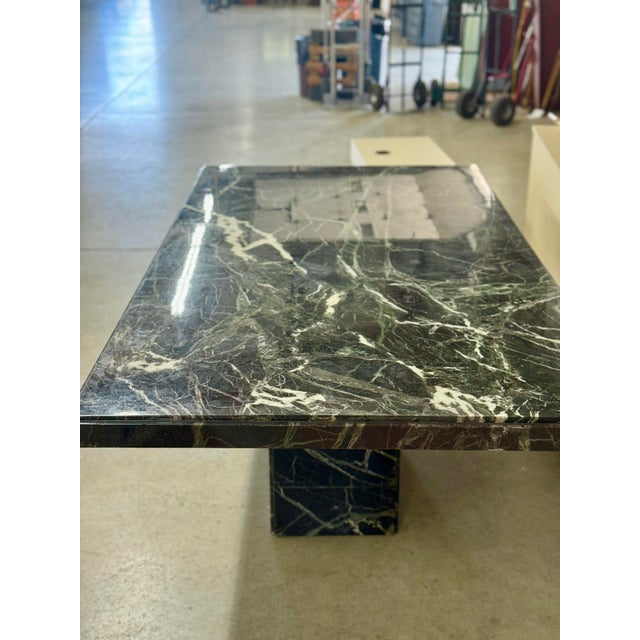 Postmodern Late 20th Century Postmodern Italian Verde Marble Dining Table With Rectangular Slab Top and Block Base For Sale - Image 3 of 12