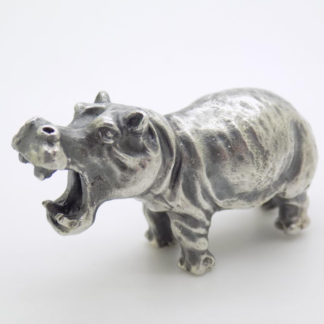 Vintage Italian Handmade Genuine Silver Rare Hippopotamus Figurine Miniature Sculpture, Made in Tuscany For Sale - Image 4 of 11