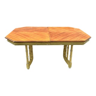 1970s Stanley Chinoiserie Faux Bamboo Dining Table With 2 Extension Leaves For Sale