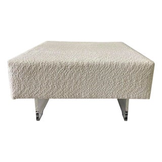 Large Boucle Clad Ottoman by Vladimir Kagan, Lucite Legs For Sale