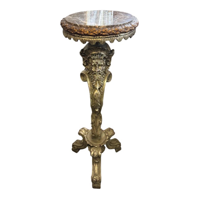 Antique Italian Baroque Style Figural Marble Top Pedestal Sculpture Stand For Sale