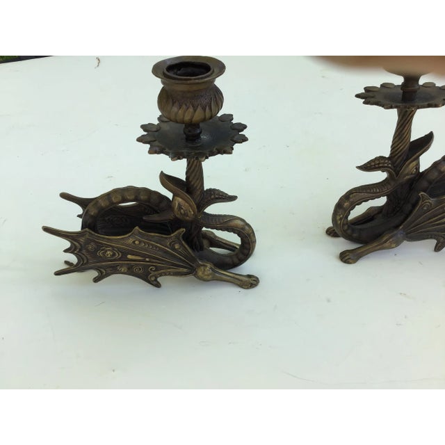 Bronze Jules Moigniez Style Bronze Griffin Dragon Sculpture Candle Holders - a Pair For Sale - Image 8 of 13