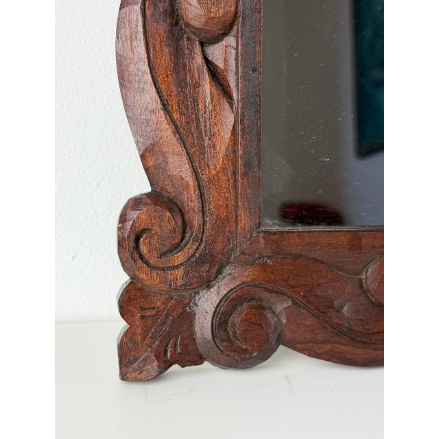 Baroque Antique Wood Wall Mirror with Ornate Scrollwork Wooden Frame, 1920s For Sale - Image 3 of 16