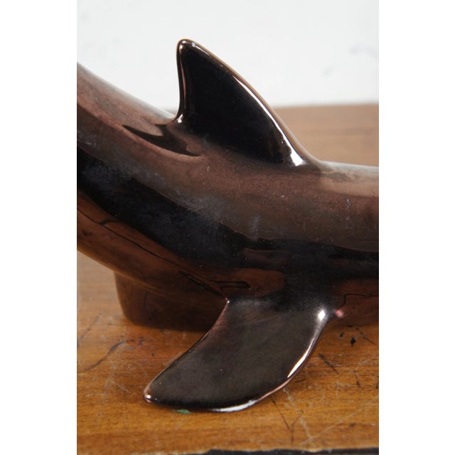 Vintage Iridescent Metallic Bronze Finish Porcelain Dolphin Figurine Sculpture For Sale - Image 9 of 12