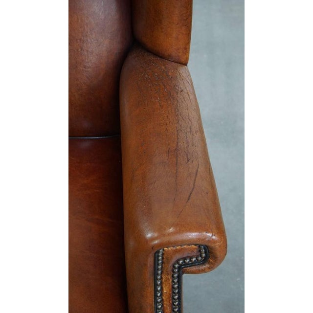 Brown Large Vintage Sheepskin Wing Chair For Sale - Image 8 of 18