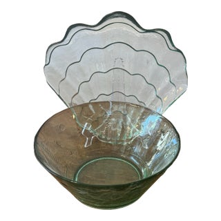 Late 20th Century Coastal Seashell Bowl With Shell Serving Tray For Sale