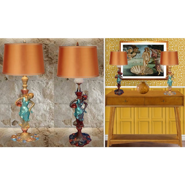 Vintage Water Nymph Spelter Table Lamps - a Pair For Sale - Image 10 of 12
