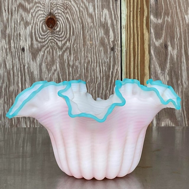 Vintage Boho Ruffle Glass Bowl After Murano | Chairish
