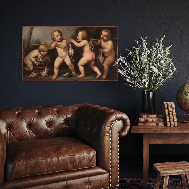 Antique painting from the second half of the 17th century. Oil on canvas artwork depicting an allegorical subject from the...