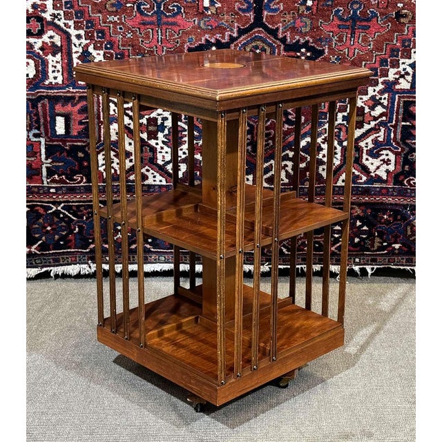 English Revolving Bookcase in Yew Wood, 1970s For Sale - Image 10 of 13