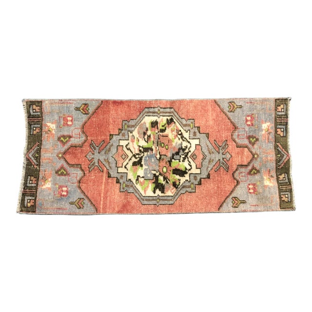 Vintage Turkish Traditional Handmade Red Gray Rug For Sale