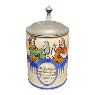 An Antique German Beer Stein With Ornamented Pewter Lid. For Sale