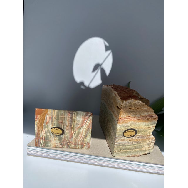 Burnt Orange 1970s Pair of Carved Onyx Stone Bookends For Sale - Image 8 of 8