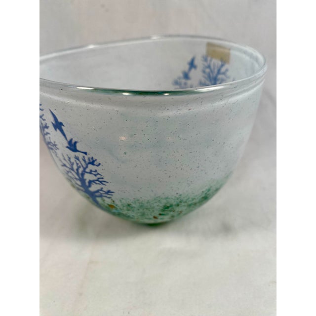 Glass Handmade Vintage Kosta Boda Bowl with Trees and Birds, Signed For Sale - Image 7 of 8