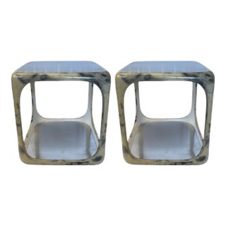 Chic Pair of Parchment Side Tables. Italy, 1970's. For Sale
