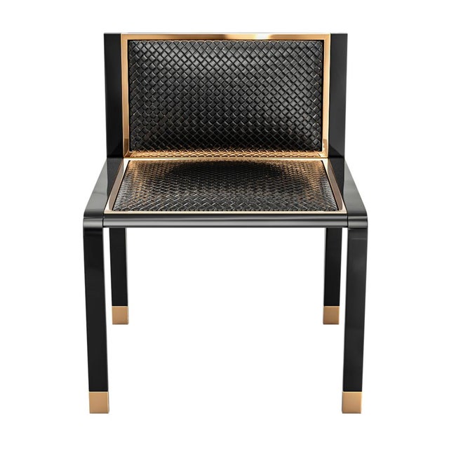 "Costiera" Chair With Bronze Details and Tailor Made Woven Leather For Sale In Los Angeles - Image 6 of 8