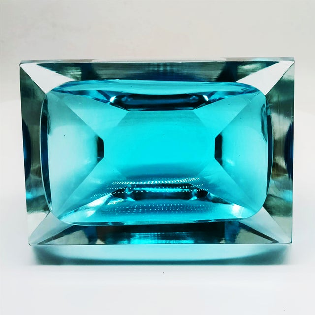 Blue Vintage Italian Rectangular Multifaceted Ashtray in Murano Glass by Flavio Poli for Seguso, 1960s For Sale - Image 8 of 10