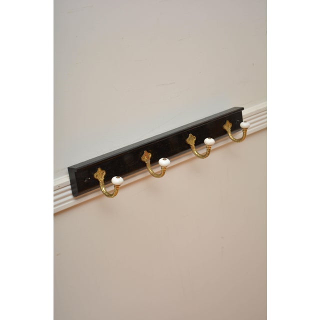 Brass and Ceramic Coat Hooks on Oak Backing Coat Rack, 1880 For Sale - Image 16 of 16