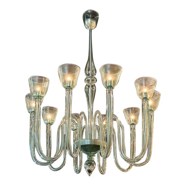 Contemporary Large Scale Murano 10-Arm Fontana Green Chandelier For Sale