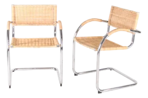 Set of Metal and Wicker Armchairs, 1980s