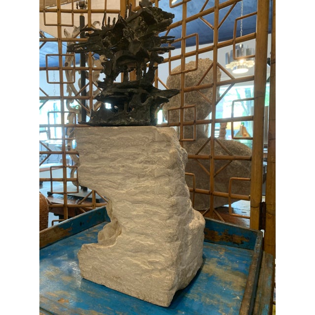 Metal Mid 20th Century Abstract Bronze Brutalist Sculpture on Stone Base For Sale - Image 7 of 11