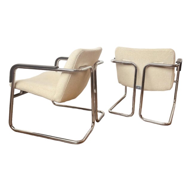 Pair of Mid Century Tubular Chrome Client Chairs For Sale