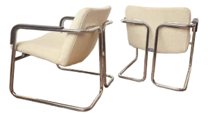 Pair of Mid Century Tubular Chrome Client Chairs