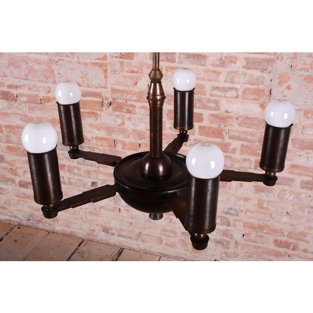 Cubist Chandelier in Brass and Bronze, Czech, 1910s For Sale - Image 5 of 10