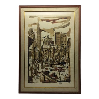 Mid Century Manhattan Scene Lithograph For Sale