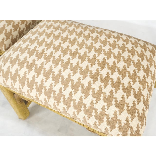 Mid Century Modern Wicker Glass Top Consoel Table with Pair of Matching Benches - Set of 3 For Sale - Image 9 of 12