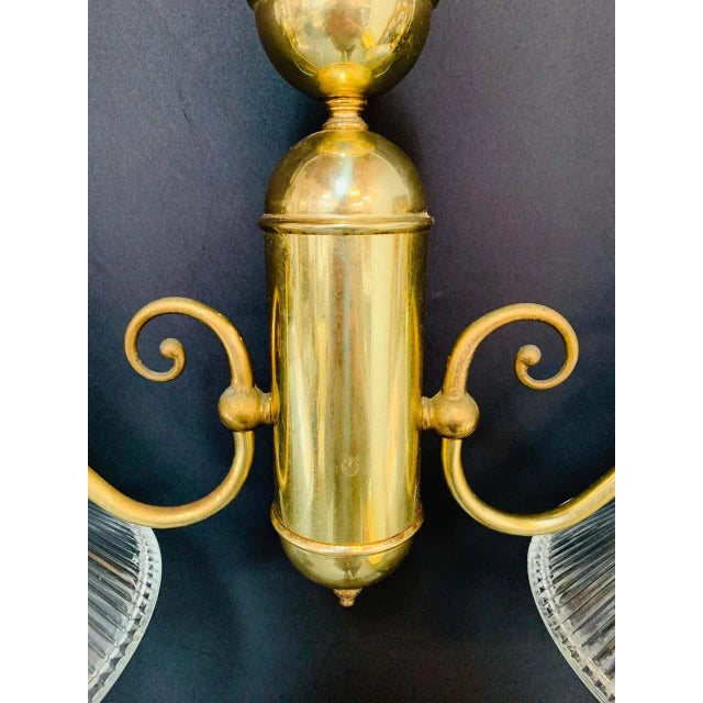 1980s Georgian Brass Two Flared Glass Shades Pendant or Chandelier For Sale - Image 5 of 13