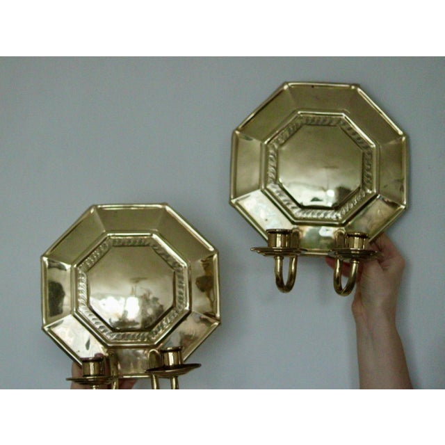 Mid-Century Swedish Octagonal Brass Double Arm Sconces, Set of 2 For Sale - Image 4 of 16