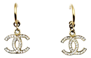 Chanel Gold CC Crystal Moscova Hoop Piercing Earrings, A Pair