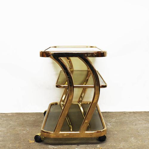 Brass and Smoked Glass Bar Cart attributed to Morex For Sale - Image 5 of 13