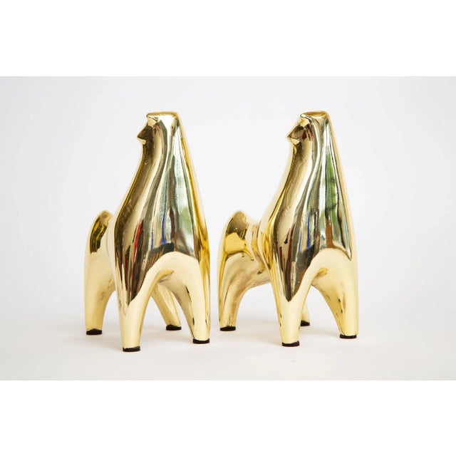 1970s Vintage Brass Bull Norman Bleckner Stickered Bookends Pair Of For Sale - Image 5 of 12