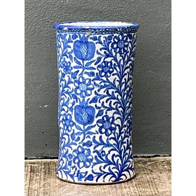 Mid-Century Modern Vintage Blue and White Ceramic Umbrella Stand For Sale - Image 3 of 12