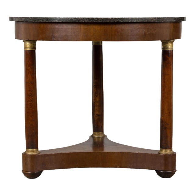 19th Century French Empire Style Walnut Pedestal Center Table With Marble Top For Sale
