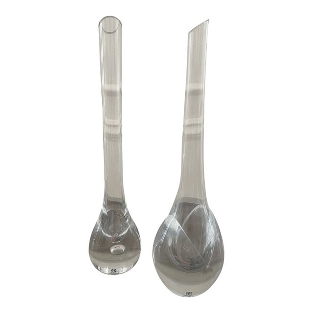 Pair of Vintage Mid 20th Century Mats Jonasson Art Glass Bud Vases Signed For Sale