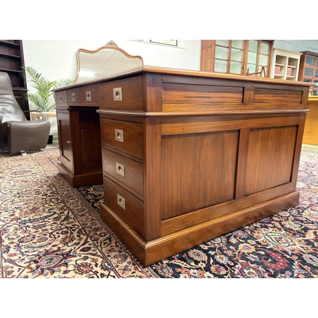 Black Large English Chesterfield Partners Desk For Sale - Image 8 of 18