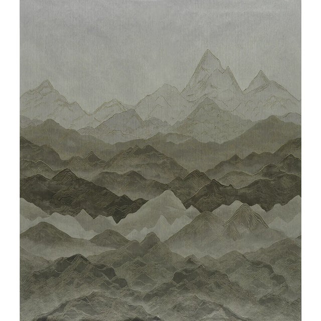 Schumacher Atmospheric Landscape Panel Set Wallpaper In Misty Mountains For Sale