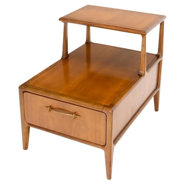Henredon Solid Walnut Sculptural Two Tier One Drawer Step Side Table For Sale - Image 13 of 13