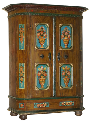 Antique German Hand Painted Marriage Wardrobe, 19th Century