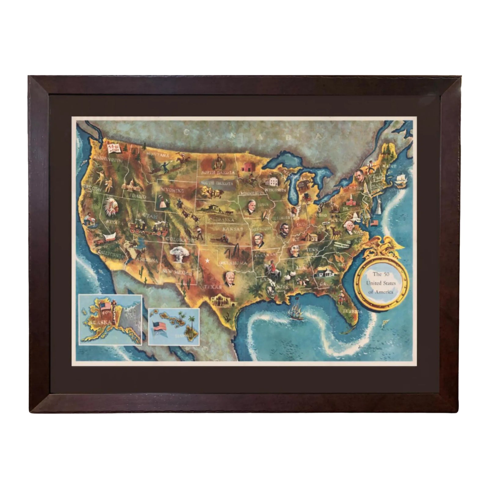 1960 "The 50 United States of America" Pictorial Map by Lorin Thompson