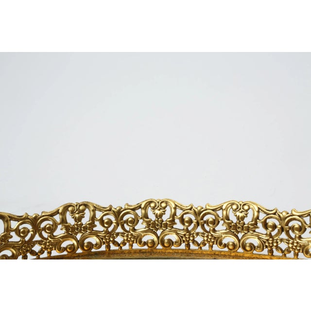 1960s Oversized Extra Large Vintage Vanity Tray Ormolu Large Oval Gold Mirror Oval Vintage 1970s Mirror Glam Filigree Gold Frame For Sale - Image 5 of 9