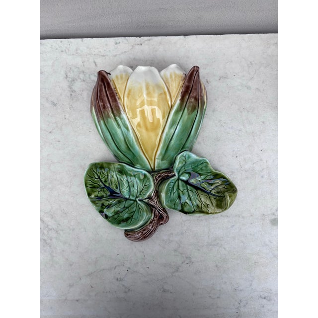 19th Century French Majolica Water Lily Wall Pocket.