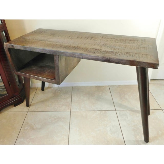 Vintage Rustic Wood & Tapered Metal Legs Writing Desk - Made in India For Sale In West Palm - Image 6 of 13