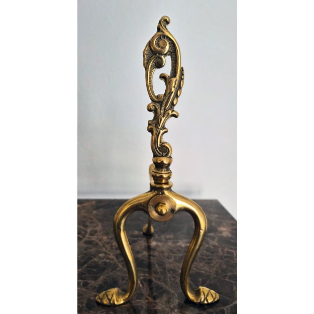 Italian Pair of Handmade Italian Solid Brass Fireplace Andirons For Sale - Image 3 of 8
